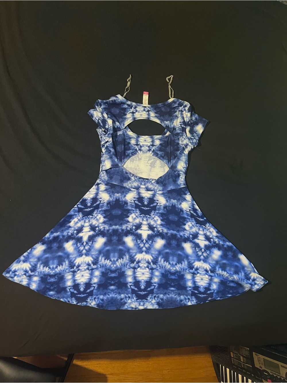 No Boundaries Blue Tie-Dye Cutout Skater Dress